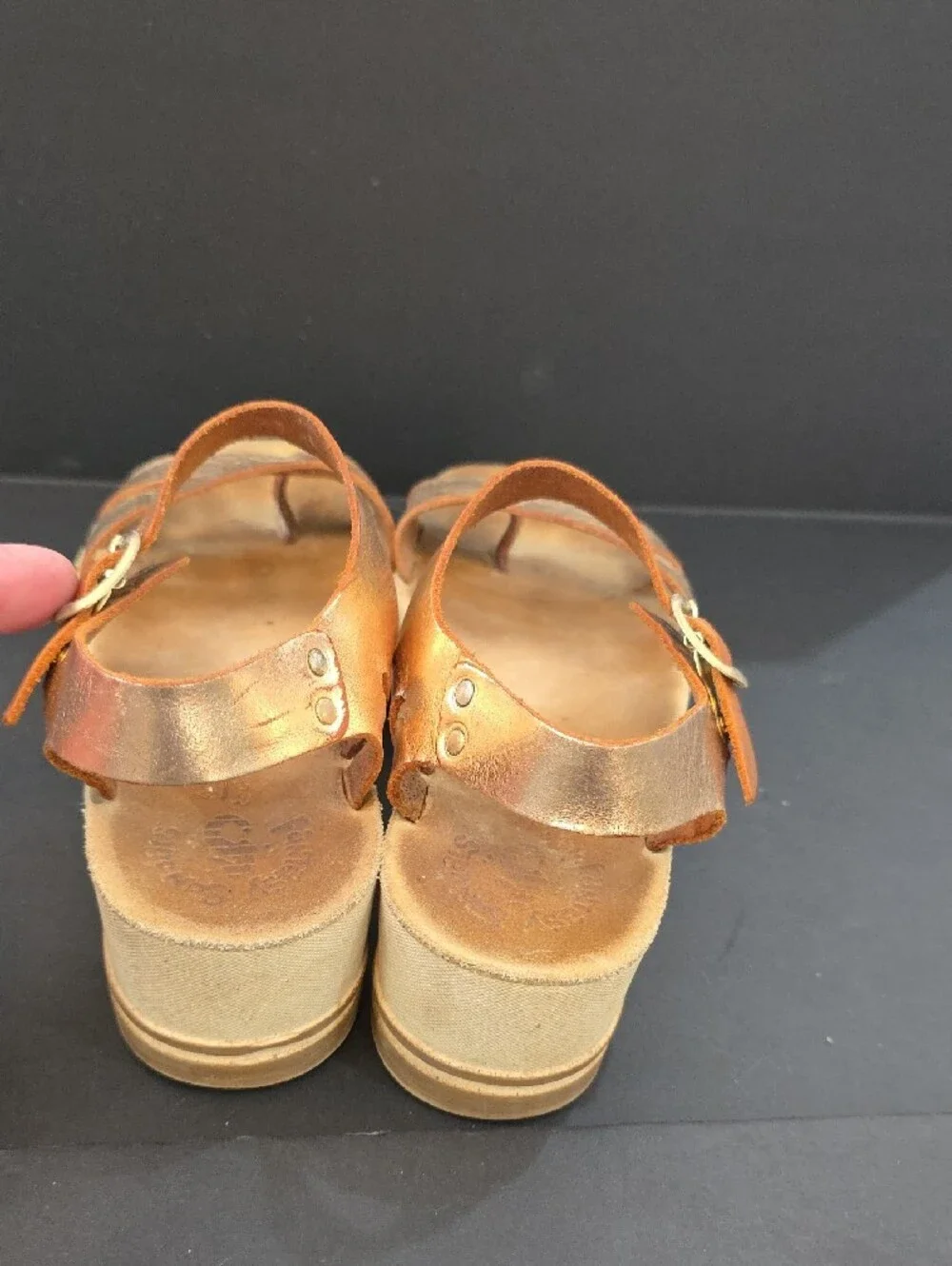 Metallic Rose Gold Platform Sandals with Buckle Strap - Women Size 6